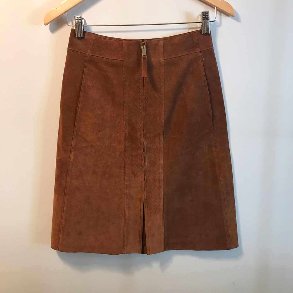 Reiss Tan Suede A-Line Skirt with Front Zip